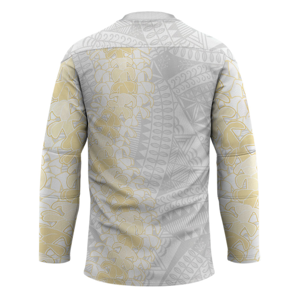 Niue White Sunday Hockey Jersey Niuean Hiapo With Puakenikeni Lei