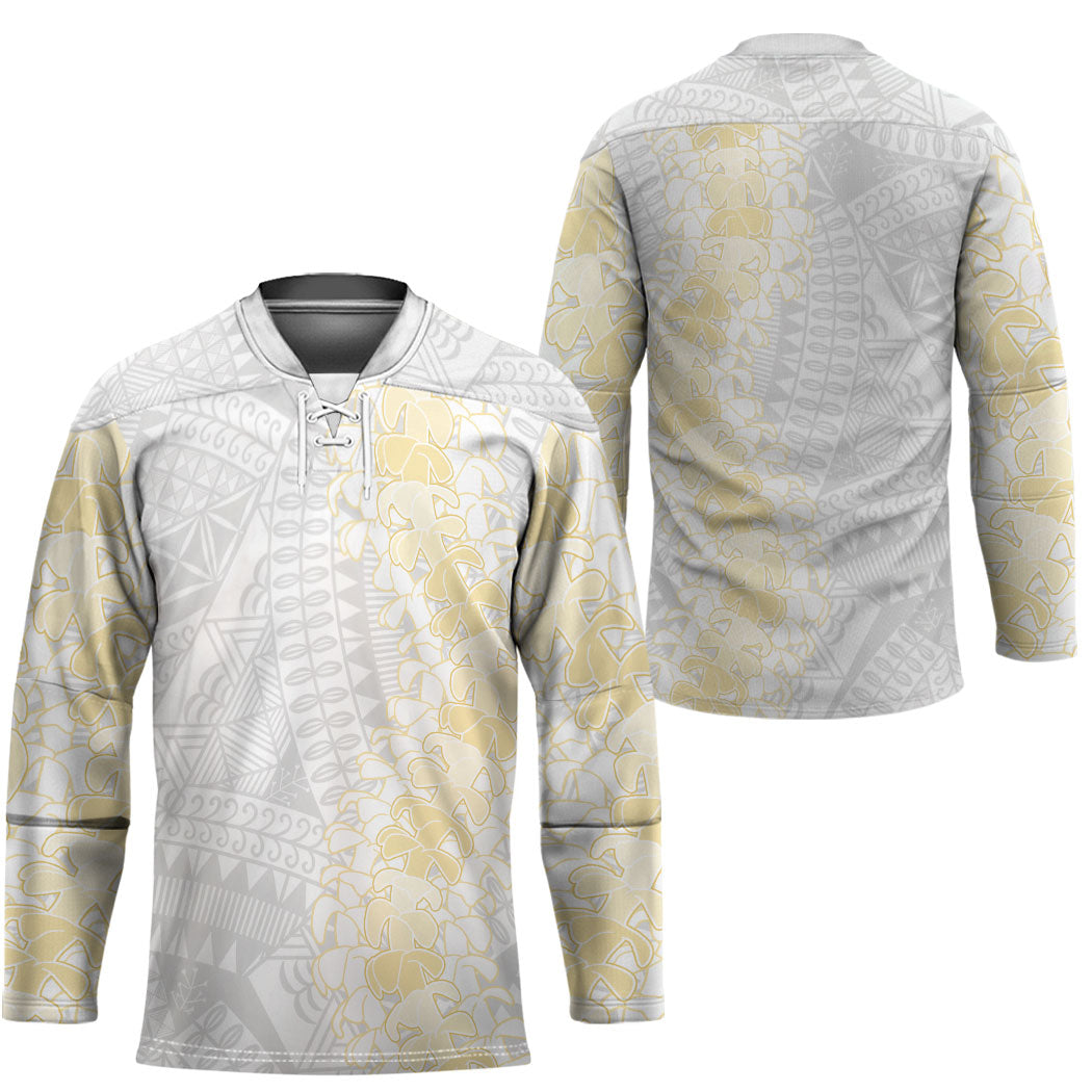Niue White Sunday Hockey Jersey Niuean Hiapo With Puakenikeni Lei