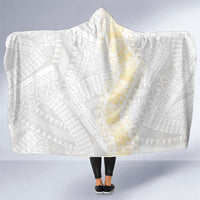 Niue White Sunday Hooded Blanket Niuean Hiapo With Puakenikeni Lei