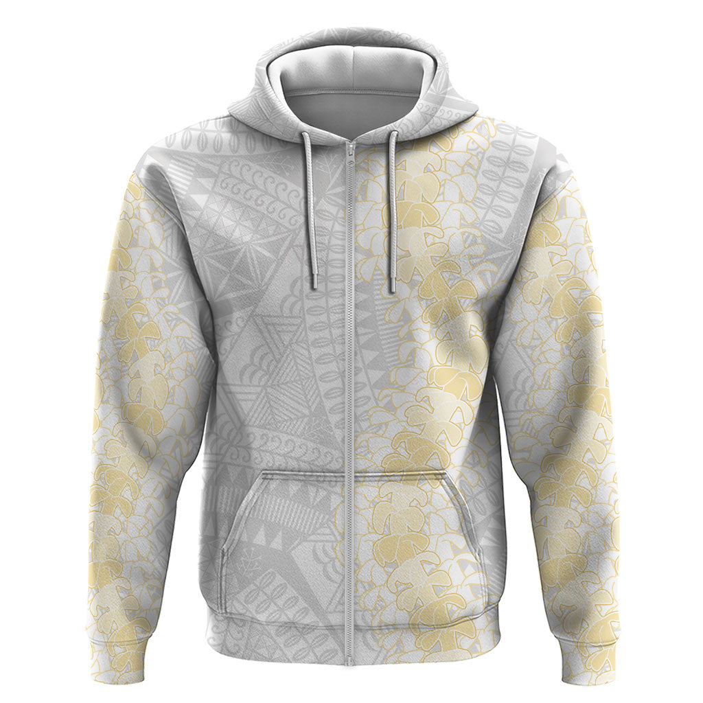 Niue White Sunday Hoodie Niuean Hiapo With Puakenikeni Lei