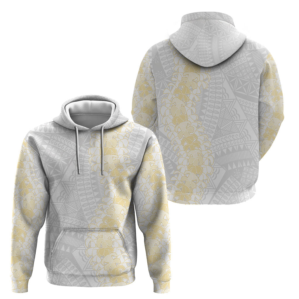 Niue White Sunday Hoodie Niuean Hiapo With Puakenikeni Lei