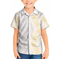 Niue White Sunday Kid Hawaiian Shirt Niuean Hiapo With Puakenikeni Lei