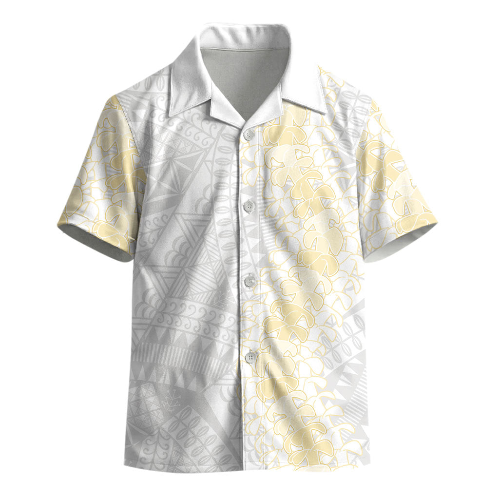Niue White Sunday Kid Hawaiian Shirt Niuean Hiapo With Puakenikeni Lei