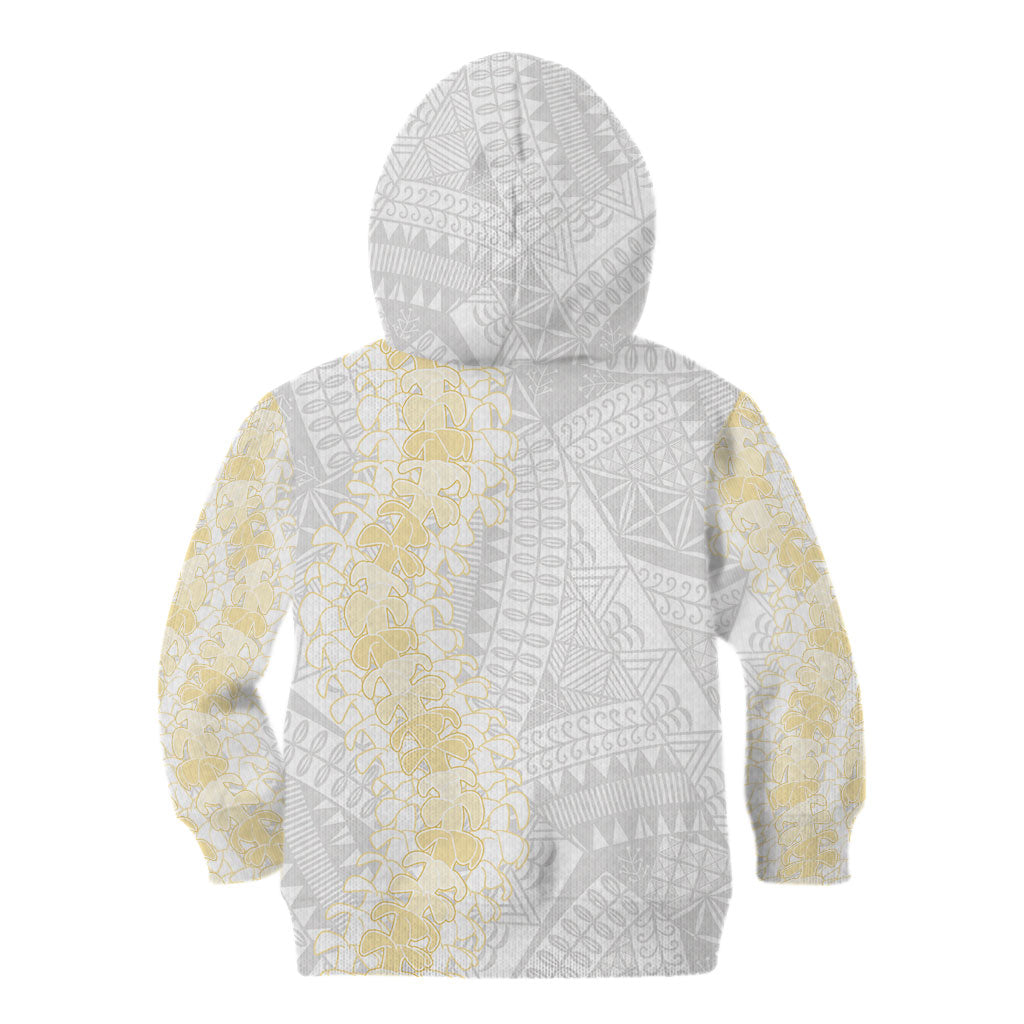 Niue White Sunday Kid Hoodie Niuean Hiapo With Puakenikeni Lei