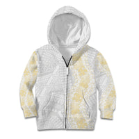 Niue White Sunday Kid Hoodie Niuean Hiapo With Puakenikeni Lei