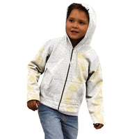 Niue White Sunday Kid Hoodie Niuean Hiapo With Puakenikeni Lei