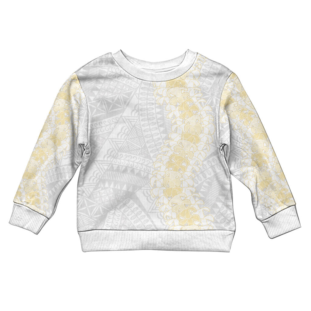 Niue White Sunday Kid Ugly Christmas Sweater Niuean Hiapo With Puakenikeni Lei