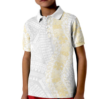Niue White Sunday Kid Polo Shirt Niuean Hiapo With Puakenikeni Lei