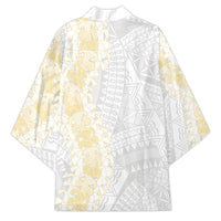 Niue White Sunday Kimono Niuean Hiapo With Puakenikeni Lei