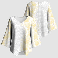 Niue White Sunday Kimono Sleeve Blouse Niuean Hiapo With Puakenikeni Lei