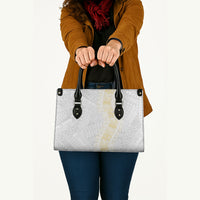 Niue White Sunday Leather Bag Niuean Hiapo With Puakenikeni Lei