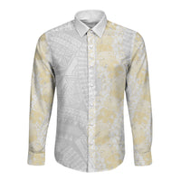 Niue White Sunday Long Sleeve Button Shirt Niuean Hiapo With Puakenikeni Lei