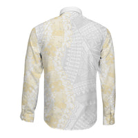 Niue White Sunday Long Sleeve Button Shirt Niuean Hiapo With Puakenikeni Lei
