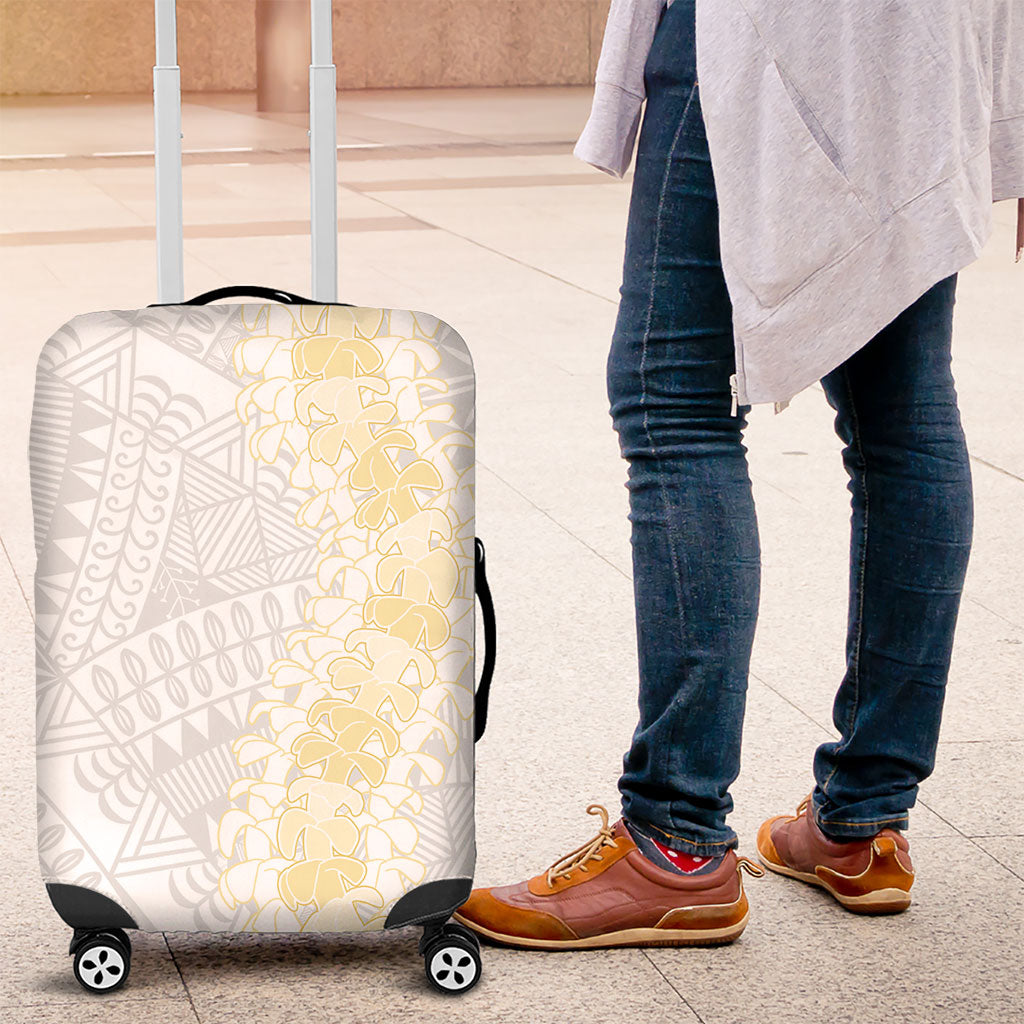 Niue White Sunday Luggage Cover Niuean Hiapo With Puakenikeni Lei