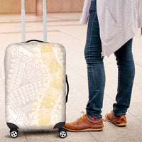 Niue White Sunday Luggage Cover Niuean Hiapo With Puakenikeni Lei