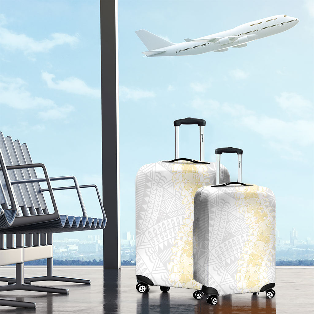 Niue White Sunday Luggage Cover Niuean Hiapo With Puakenikeni Lei