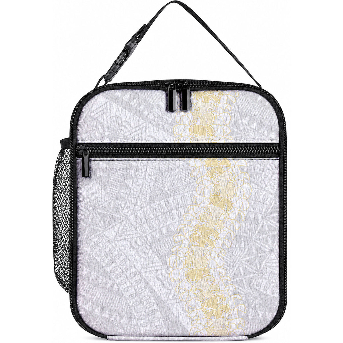 Niue White Sunday Lunch Bag Niuean Hiapo With Puakenikeni Lei