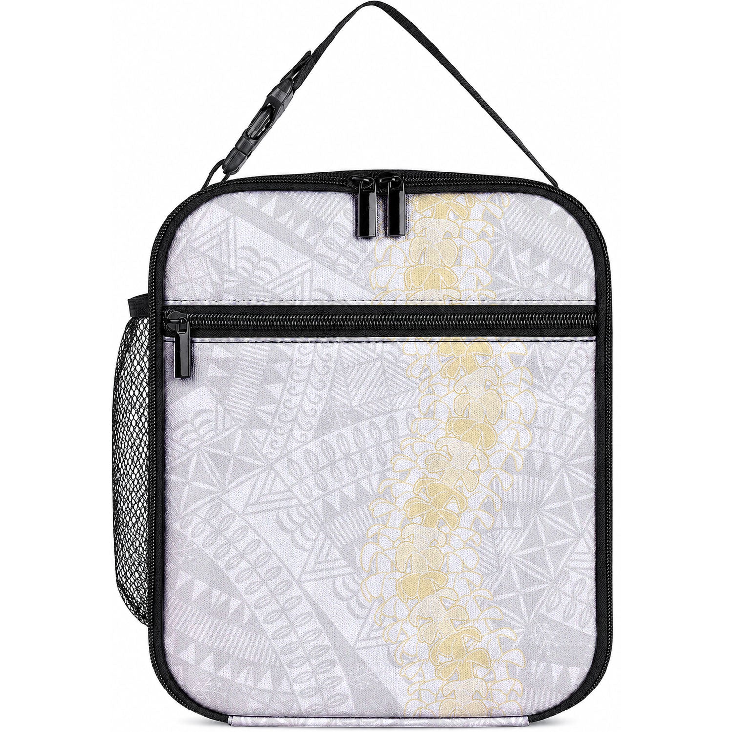 Niue White Sunday Lunch Bag Niuean Hiapo With Puakenikeni Lei