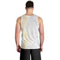 Niue White Sunday Men Tank Top Niuean Hiapo With Puakenikeni Lei