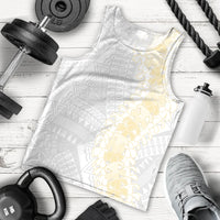 Niue White Sunday Men Tank Top Niuean Hiapo With Puakenikeni Lei