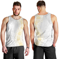 Niue White Sunday Men Tank Top Niuean Hiapo With Puakenikeni Lei