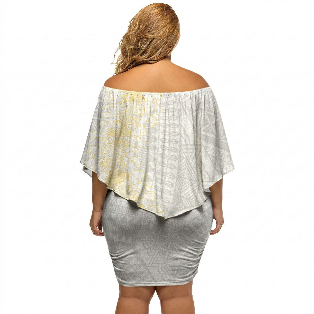 Niue White Sunday Off Shoulder Short Dress Niuean Hiapo With Puakenikeni Lei