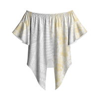 Niue White Sunday Off Shoulder Wrap Waist Top Niuean Hiapo With Puakenikeni Lei