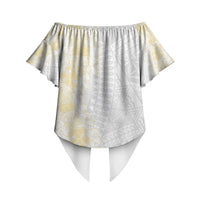 Niue White Sunday Off Shoulder Wrap Waist Top Niuean Hiapo With Puakenikeni Lei