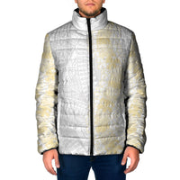 Niue White Sunday Padded Jacket Niuean Hiapo With Puakenikeni Lei