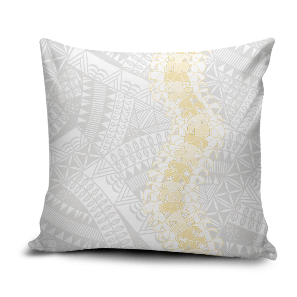 Niue White Sunday Pillow Cover Niuean Hiapo With Puakenikeni Lei