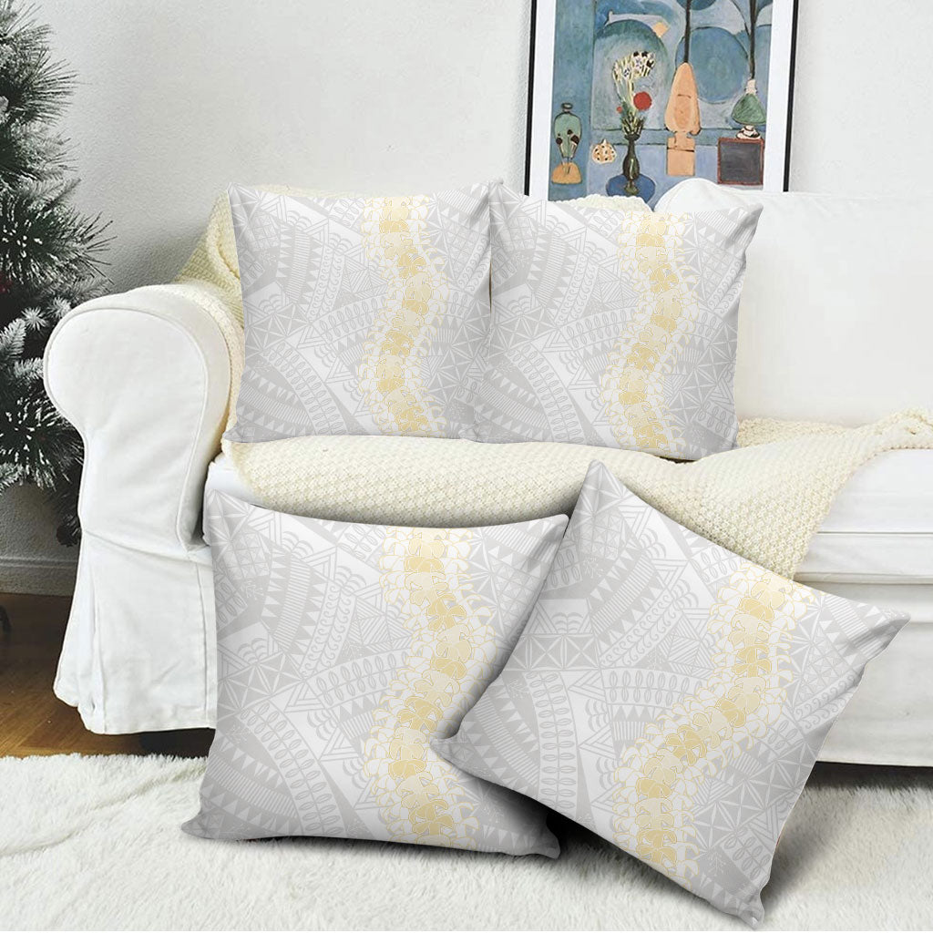 Niue White Sunday Pillow Cover Niuean Hiapo With Puakenikeni Lei
