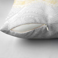 Niue White Sunday Pillow Cover Niuean Hiapo With Puakenikeni Lei