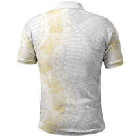 Niue White Sunday Polo Shirt Niuean Hiapo With Puakenikeni Lei