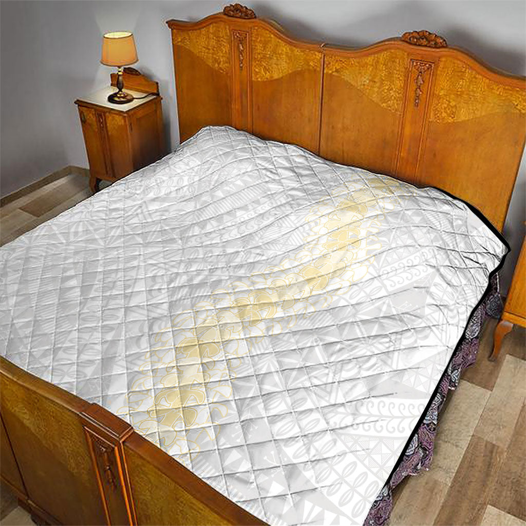 Niue White Sunday Quilt Niuean Hiapo With Puakenikeni Lei