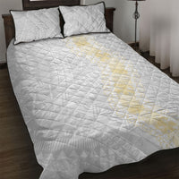 Niue White Sunday Quilt Bed Set Niuean Hiapo With Puakenikeni Lei