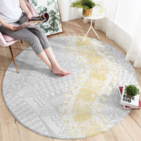 Niue White Sunday Round Carpet Niuean Hiapo With Puakenikeni Lei