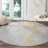 Niue White Sunday Round Carpet Niuean Hiapo With Puakenikeni Lei