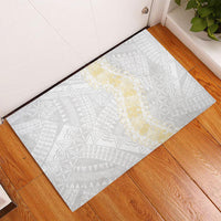 Niue White Sunday Rubber Doormat Niuean Hiapo With Puakenikeni Lei
