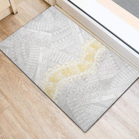 Niue White Sunday Rubber Doormat Niuean Hiapo With Puakenikeni Lei
