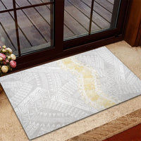 Niue White Sunday Rubber Doormat Niuean Hiapo With Puakenikeni Lei