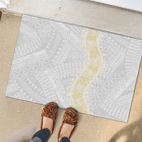 Niue White Sunday Rubber Doormat Niuean Hiapo With Puakenikeni Lei