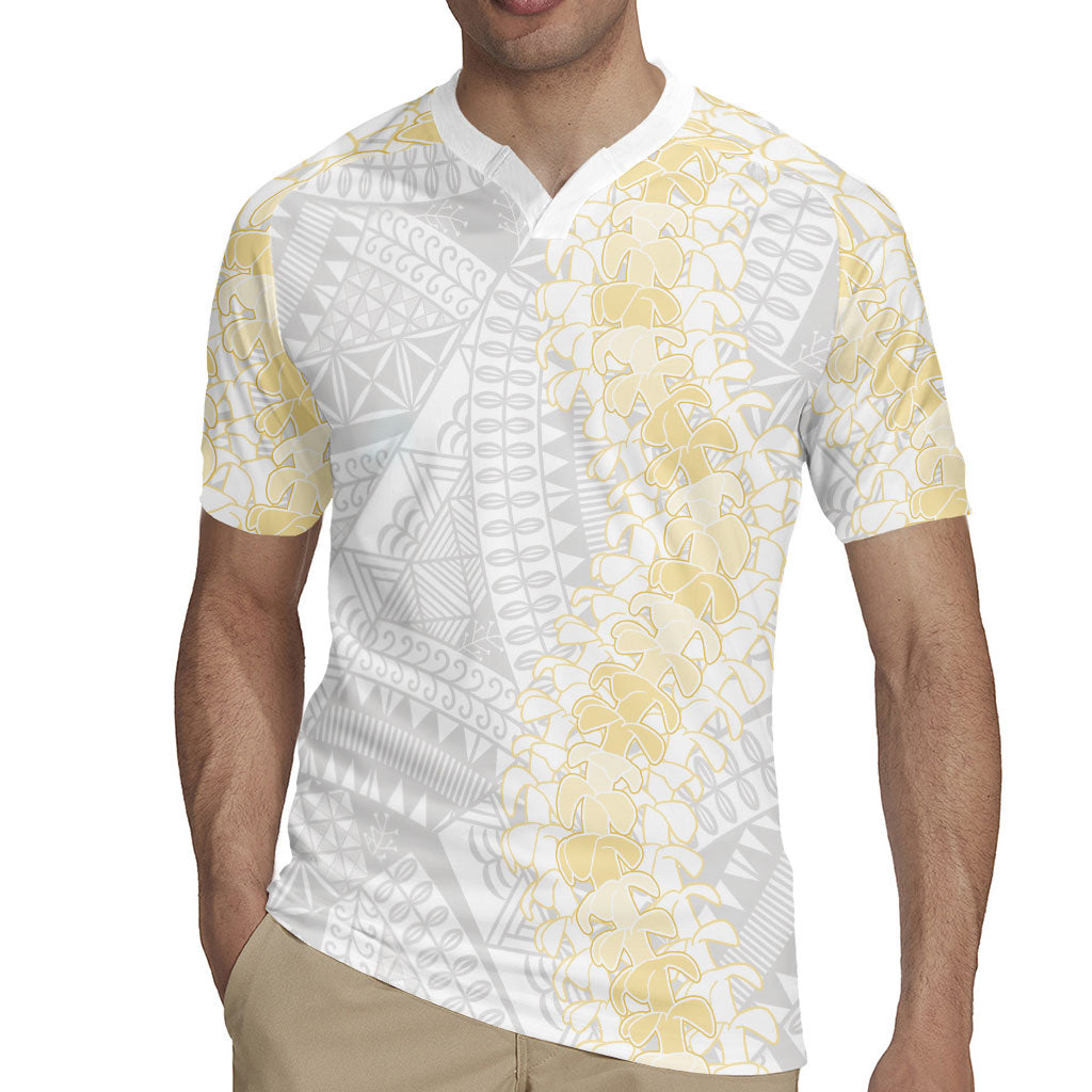 Niue White Sunday Rugby Jersey Niuean Hiapo With Puakenikeni Lei