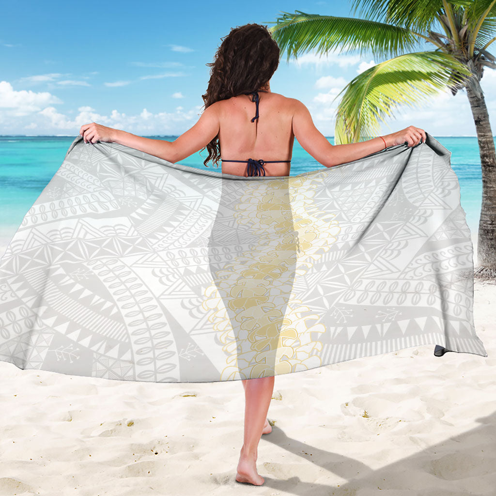 Niue White Sunday Sarong Niuean Hiapo With Puakenikeni Lei