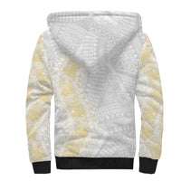 Niue White Sunday Sherpa Hoodie Niuean Hiapo With Puakenikeni Lei