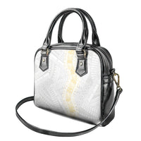 Niue White Sunday Shoulder Handbag Niuean Hiapo With Puakenikeni Lei