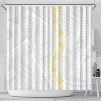 Niue White Sunday Shower Curtain Niuean Hiapo With Puakenikeni Lei