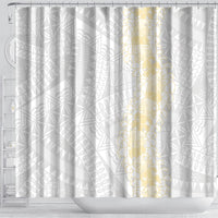 Niue White Sunday Shower Curtain Niuean Hiapo With Puakenikeni Lei