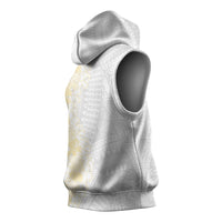 Niue White Sunday Sleeveless Hoodie Niuean Hiapo With Puakenikeni Lei