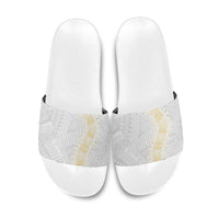 Niue White Sunday Slide Sandals Niuean Hiapo With Puakenikeni Lei