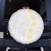 Niue White Sunday Spare Tire Cover Niuean Hiapo With Puakenikeni Lei